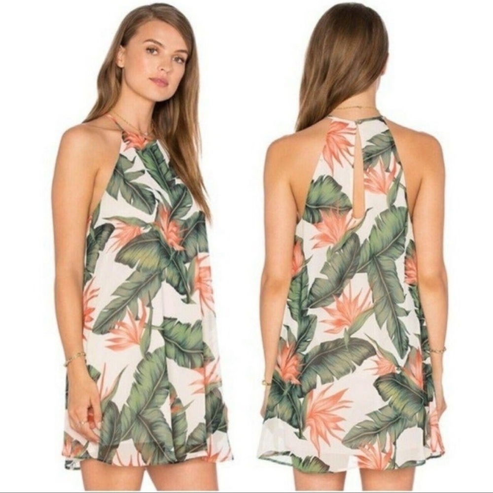 Show Me Your MuMu Palm Print Halter Mini Dress- Size Small